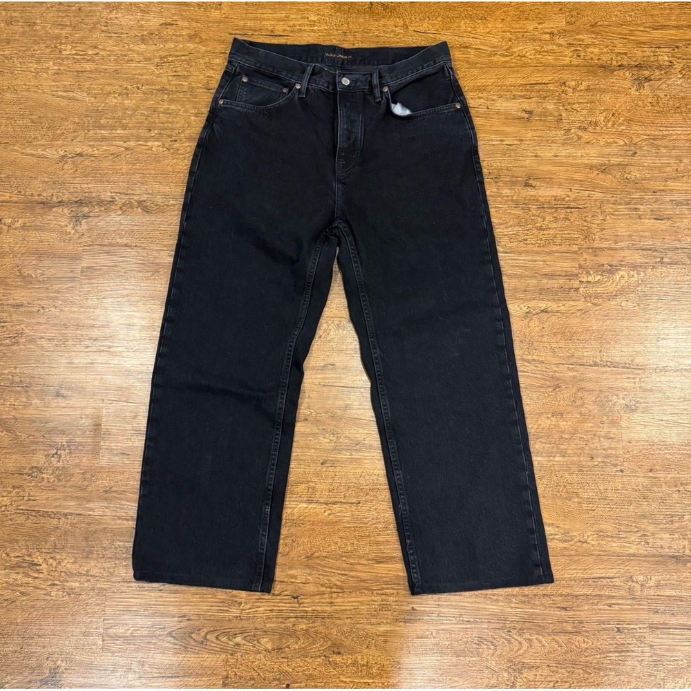 Nudie Jeans Black Vintage Tuff Tony Baggy Straight Casual Denim Pants Men 32x28